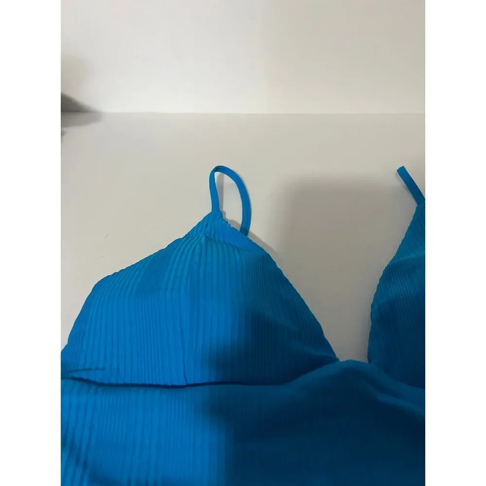 NWT L*Space Women's Ribbed Pointelle Winnie Bikini Swim Top Electric Blue SZ XL